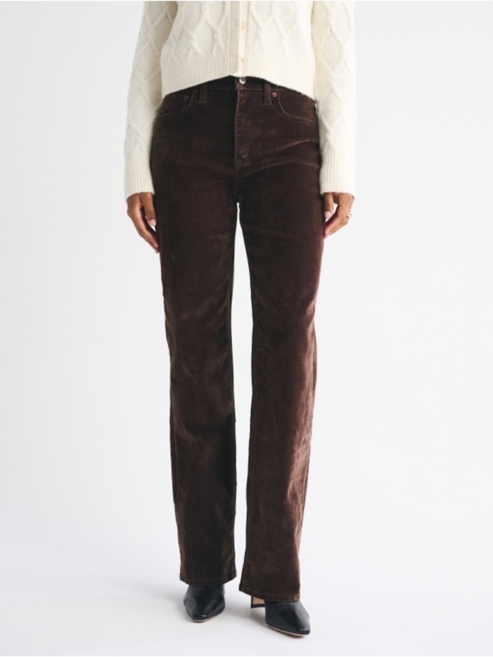 Abercrombie Curve Love High Rise 90s Relaxed Velvet Jean - Flocked Brown